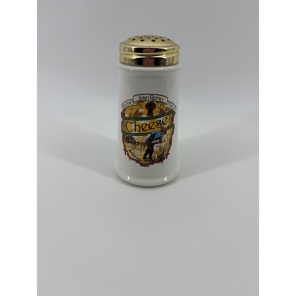 Vintage Himark San Remo Italia Ceramic Cheese Shaker‎ White Gold Lid